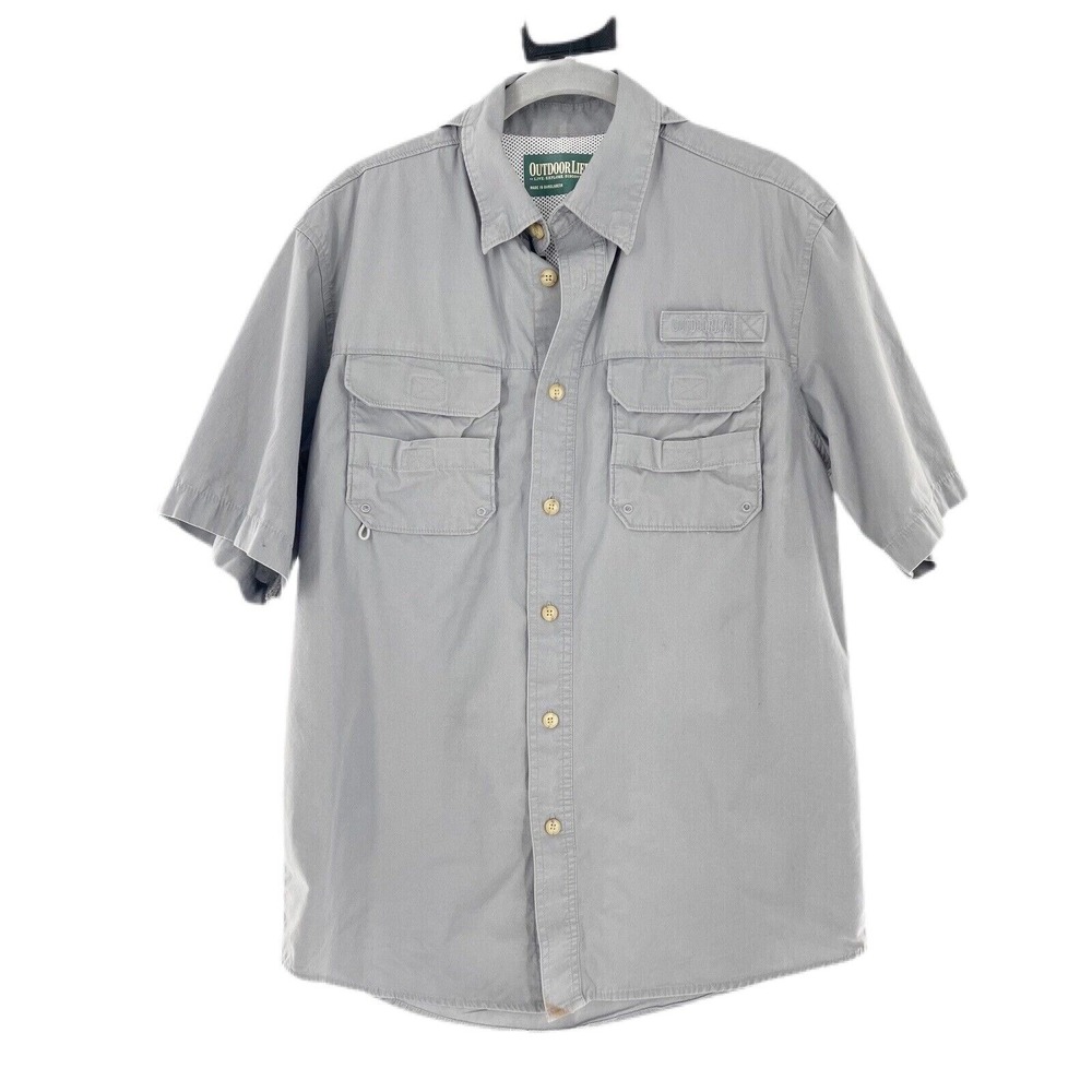 Outdoor Life‎ Mens Gray Short Sleeve Button-Up Fishing Shirt S Vented mesh Read